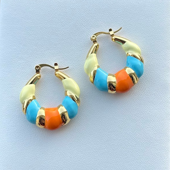 Colorful Hoop Earrings Gold Plated Stainless Steel - Picture 1 of 3